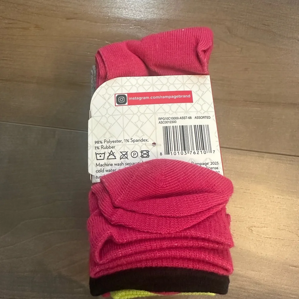 Rampage Black and Pink Girl's Crew Socks - 10 Pack